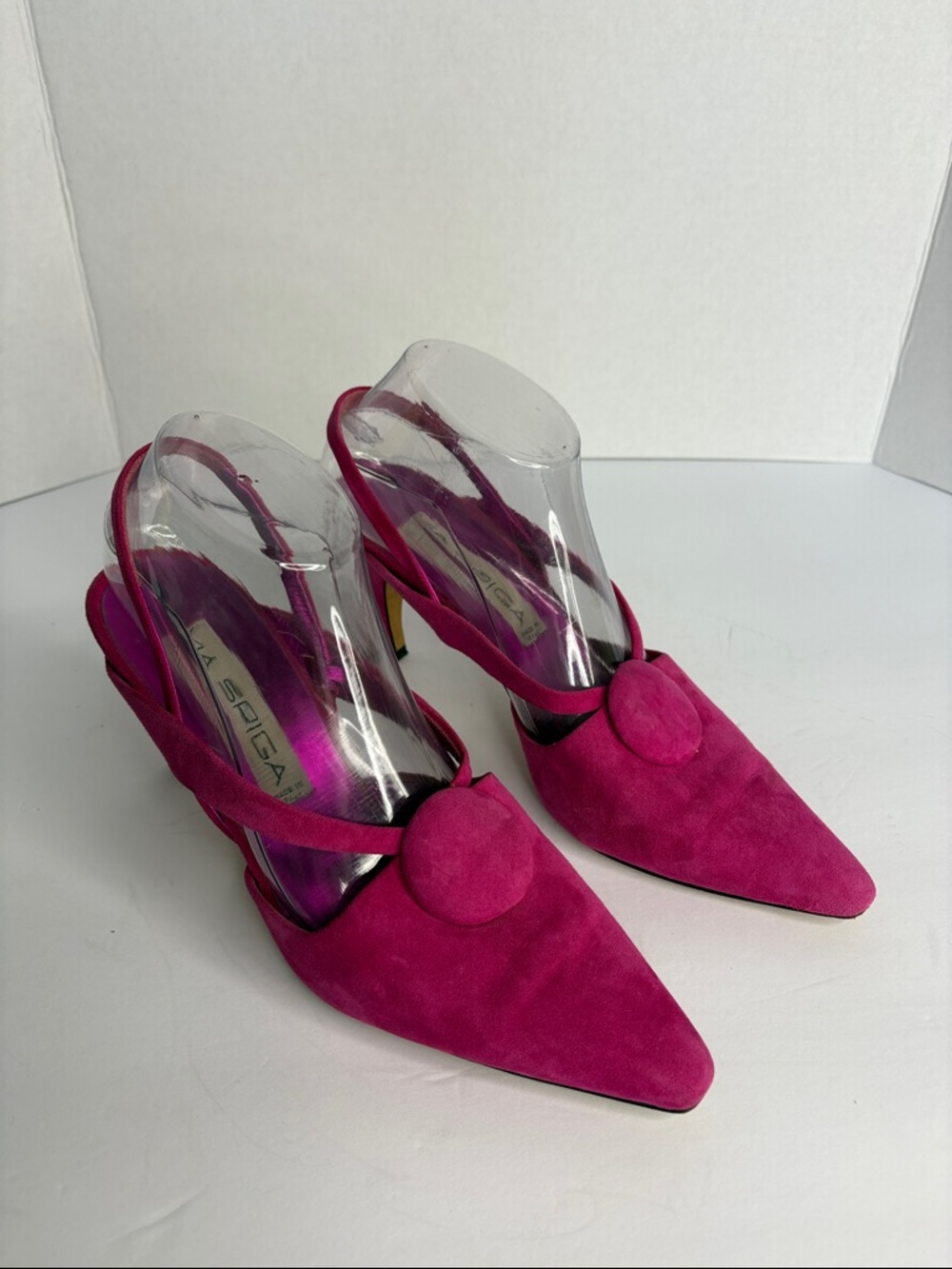 Via Spiga Women’s Fuchsia Suede Pointed-Toe Slingback Heels